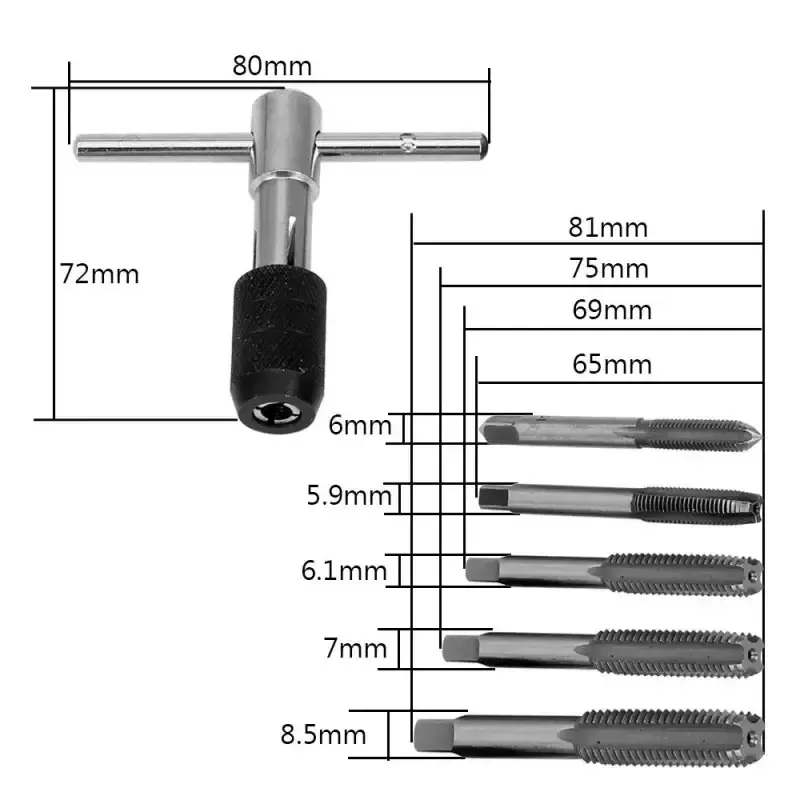 6PCS/Set Screw Tap Wrench Set Practical Tap Drill Wrench Tapping Threading Tool Screwdriver Tap Holder Hand Tool Accessory