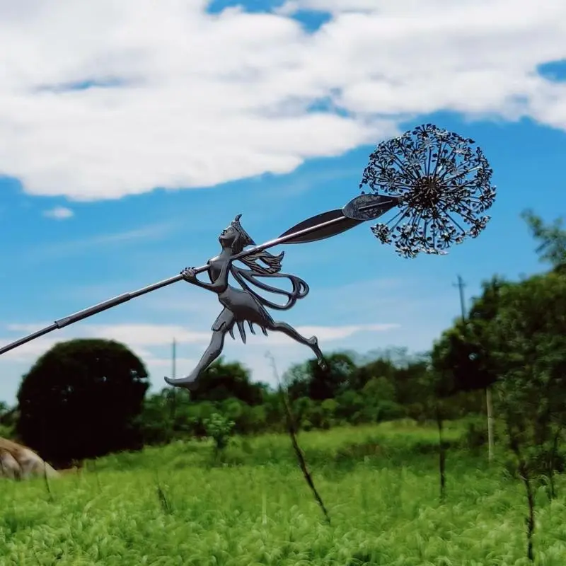 Garden Decorative Fairies And Dandelions Dance Together Metal Garden Yard Art Decor Lawn Landscape Sculpture Pixies Decoration