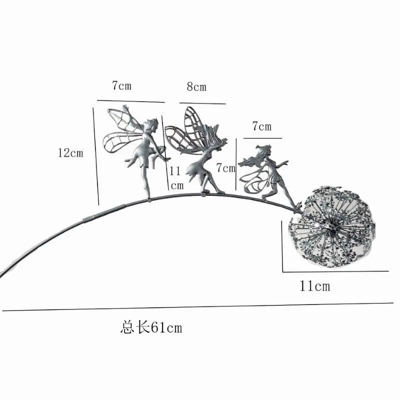 Garden Decorative Fairies And Dandelions Dance Together Metal Garden Yard Art Decor Lawn Landscape Sculpture Pixies Decoration