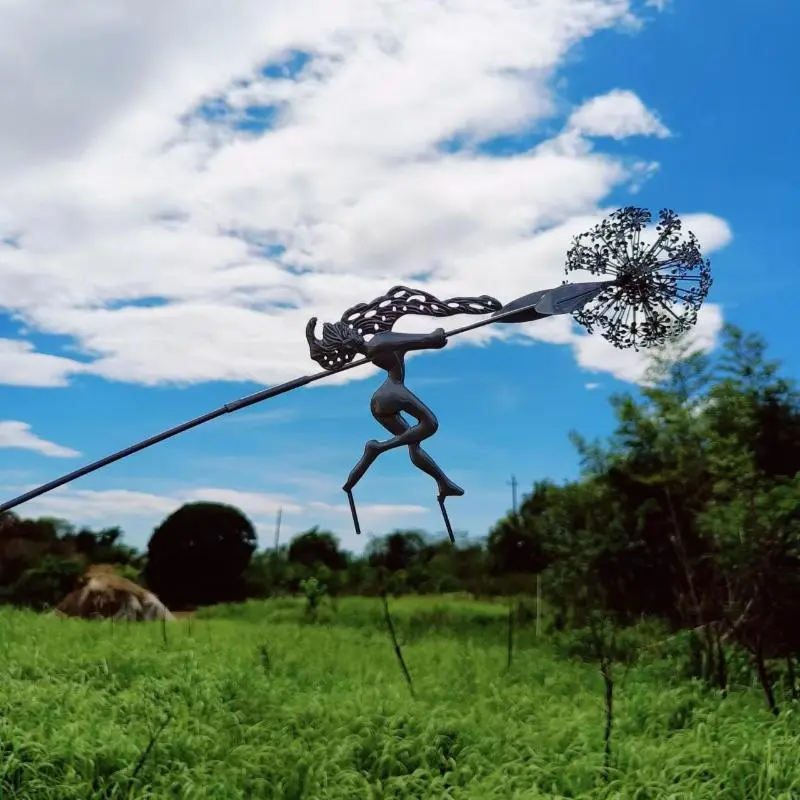 Garden Decorative Fairies And Dandelions Dance Together Metal Garden Yard Art Decor Lawn Landscape Sculpture Pixies Decoration