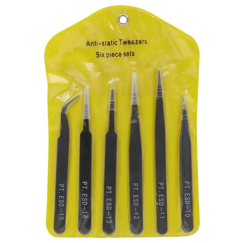 6pcs/set Black Portable Makeup Tweezers Tool Anti-static Stainless Steel Tweezers Practical Multifunction Eyelash Tweezer Tools