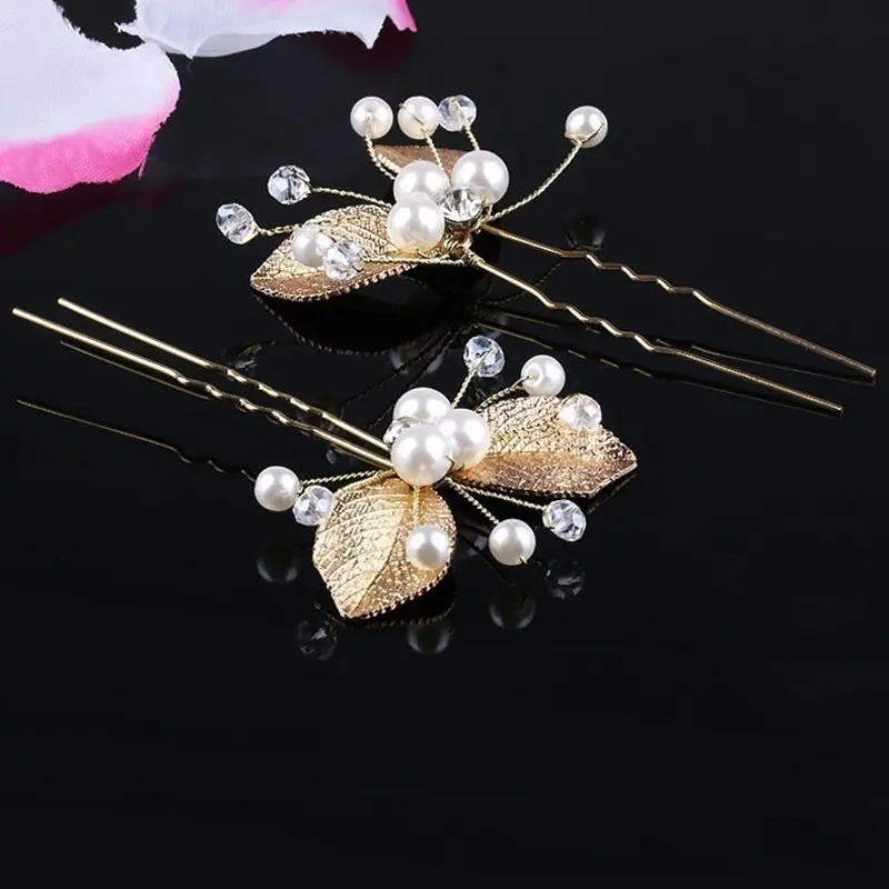 3PCS Flower Hairpin Bride Headdress Women Pearl Mesh U-shaoped Hair Clips Fashion Girls Wedding Hair Pretty Jewelry Accessories