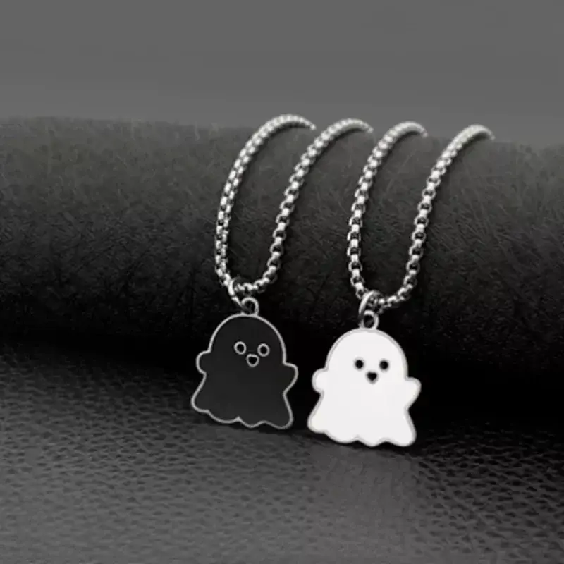 New Simple Cute Fashion Girl's Personality Black And White Ghost Necklace Cool Niche Pendant Versatile Chain Male Necklace Gifts