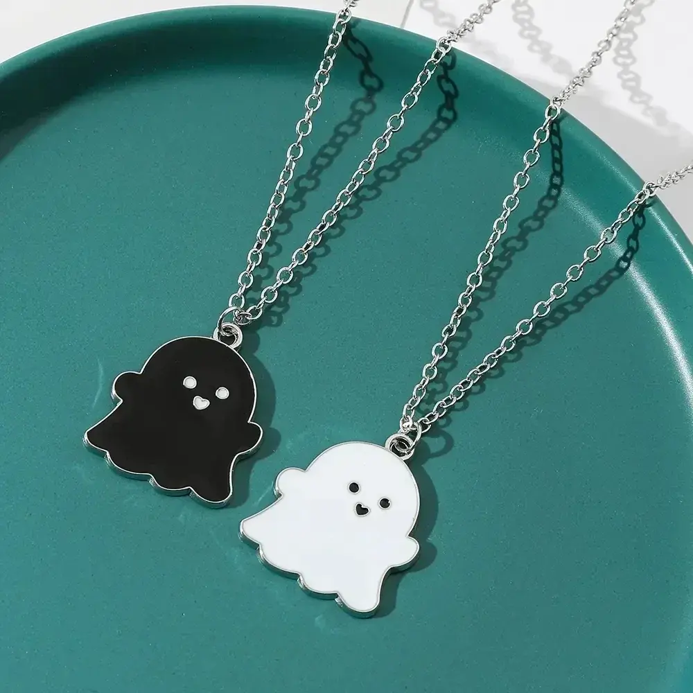 New Simple Cute Fashion Girl's Personality Black And White Ghost Necklace Cool Niche Pendant Versatile Chain Male Necklace Gifts