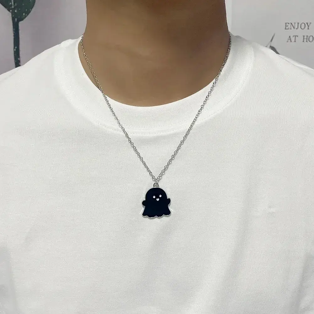 New Simple Cute Fashion Girl's Personality Black And White Ghost Necklace Cool Niche Pendant Versatile Chain Male Necklace Gifts