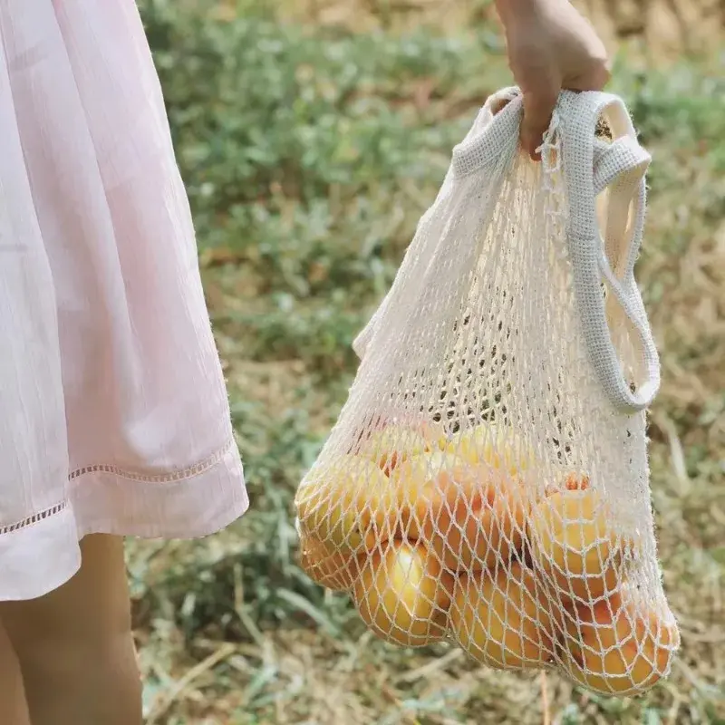 Short Handle Net Tote Portable Reusable Grocery Bags Fruit Vegetable Bag Washable Cotton Mesh String Organic Organizer Handbag