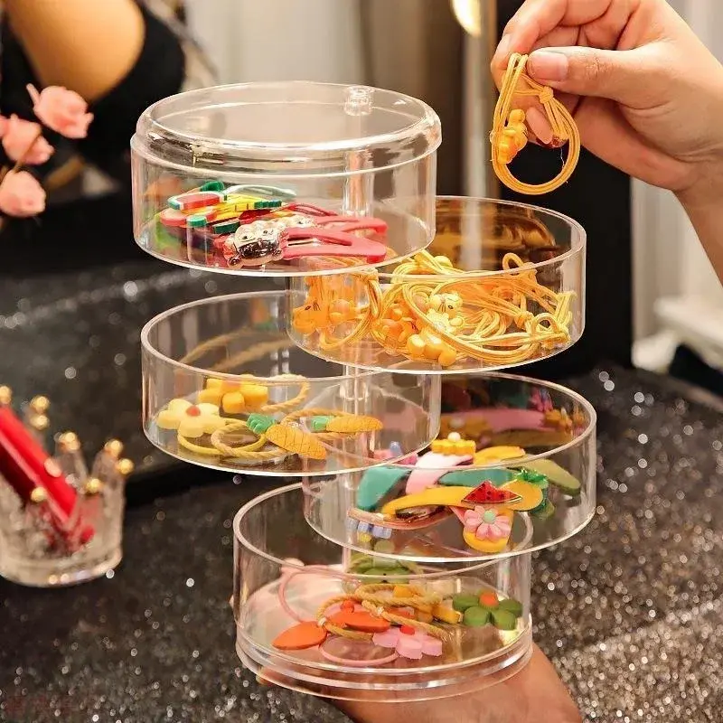 Rotating Jewelry Storage Box for Makeup Storage Rack Bracelet Earring Round Plastic Organizer Box Holder Display Rack with Cover