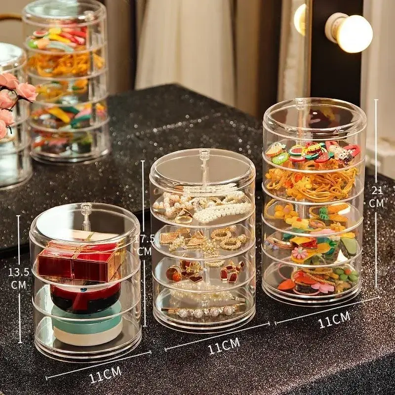 Rotating Jewelry Storage Box for Makeup Storage Rack Bracelet Earring Round Plastic Organizer Box Holder Display Rack with Cover