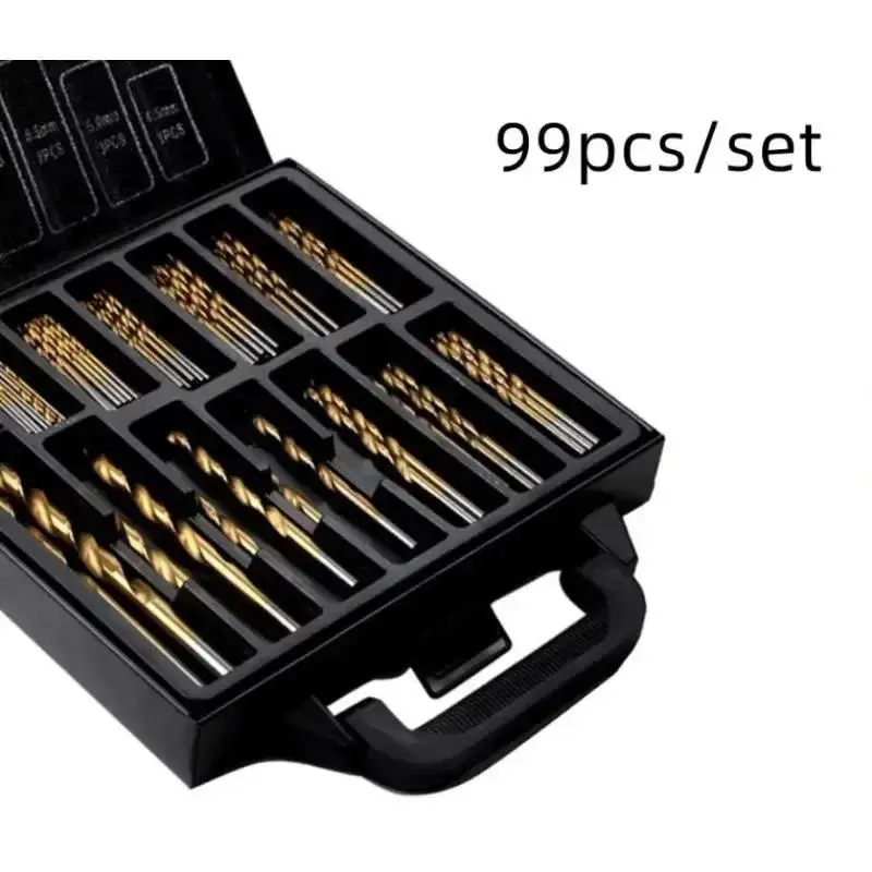 99PCS/Set New 2025 Twist Drill High Speed Steel Titanium-plated Twist Drill Steel Plate Drill Mixed Plastic Boxes Home Tools
