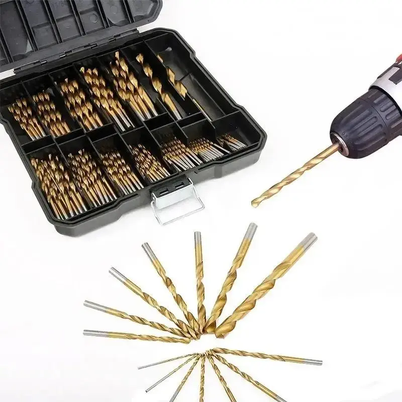 99PCS/Set New 2025 Twist Drill High Speed Steel Titanium-plated Twist Drill Steel Plate Drill Mixed Plastic Boxes Home Tools