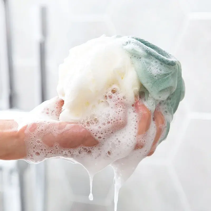 Large Size Bath Balls Rich Bubbles Body Flower Bath Sponge Shower Brush Body Wash Scrubber Mesh Soft Brush Useful Cleaning Tool