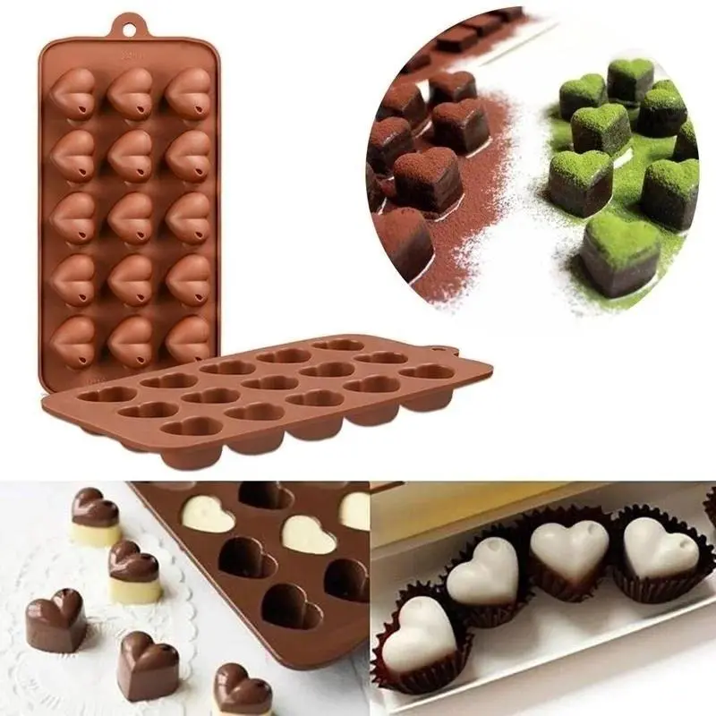 15 Holes Handmade Creative Chocolate Mold Silicone Cake Baking Heart Shape Pan Mould Chocolate Cupcake Muffin Kitchen Bake Tool