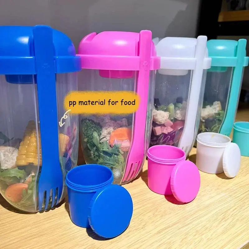 Salad Cup Breakfast Oatmeal Cereal Nut Yogurt Container Set With Fork Sauce Cup Lid Kitchen Food Taper Bowl Lunch Box Supplies