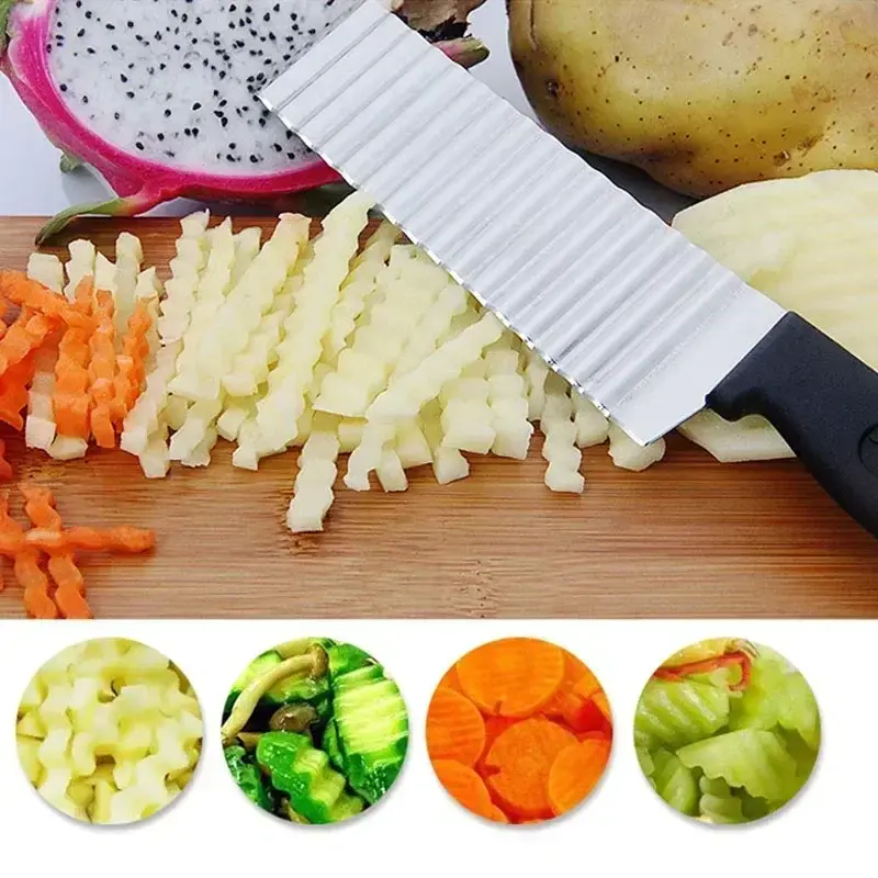 Stainless Steel Potato Chip Slicer Vegetable Fruit Crinkle Wavy Slicer Knife Kitchen Cooking Tools Household Kitchen Accessories