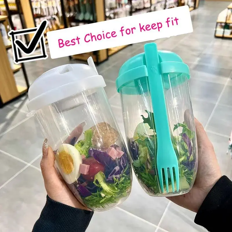 Salad Cup Breakfast Oatmeal Cereal Nut Yogurt Container Set With Fork Sauce Cup Lid Kitchen Food Taper Bowl Lunch Box Supplies