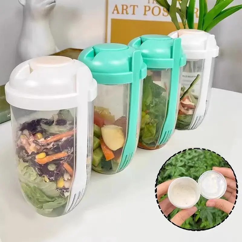 Salad Cup Breakfast Oatmeal Cereal Nut Yogurt Container Set With Fork Sauce Cup Lid Kitchen Food Taper Bowl Lunch Box Supplies