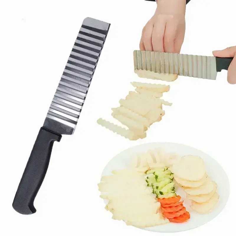 Stainless Steel Potato Chip Slicer Vegetable Fruit Crinkle Wavy Slicer Knife Kitchen Cooking Tools Household Kitchen Accessories