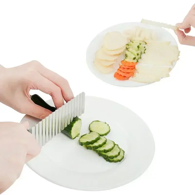 Stainless Steel Potato Chip Slicer Vegetable Fruit Crinkle Wavy Slicer Knife Kitchen Cooking Tools Household Kitchen Accessories
