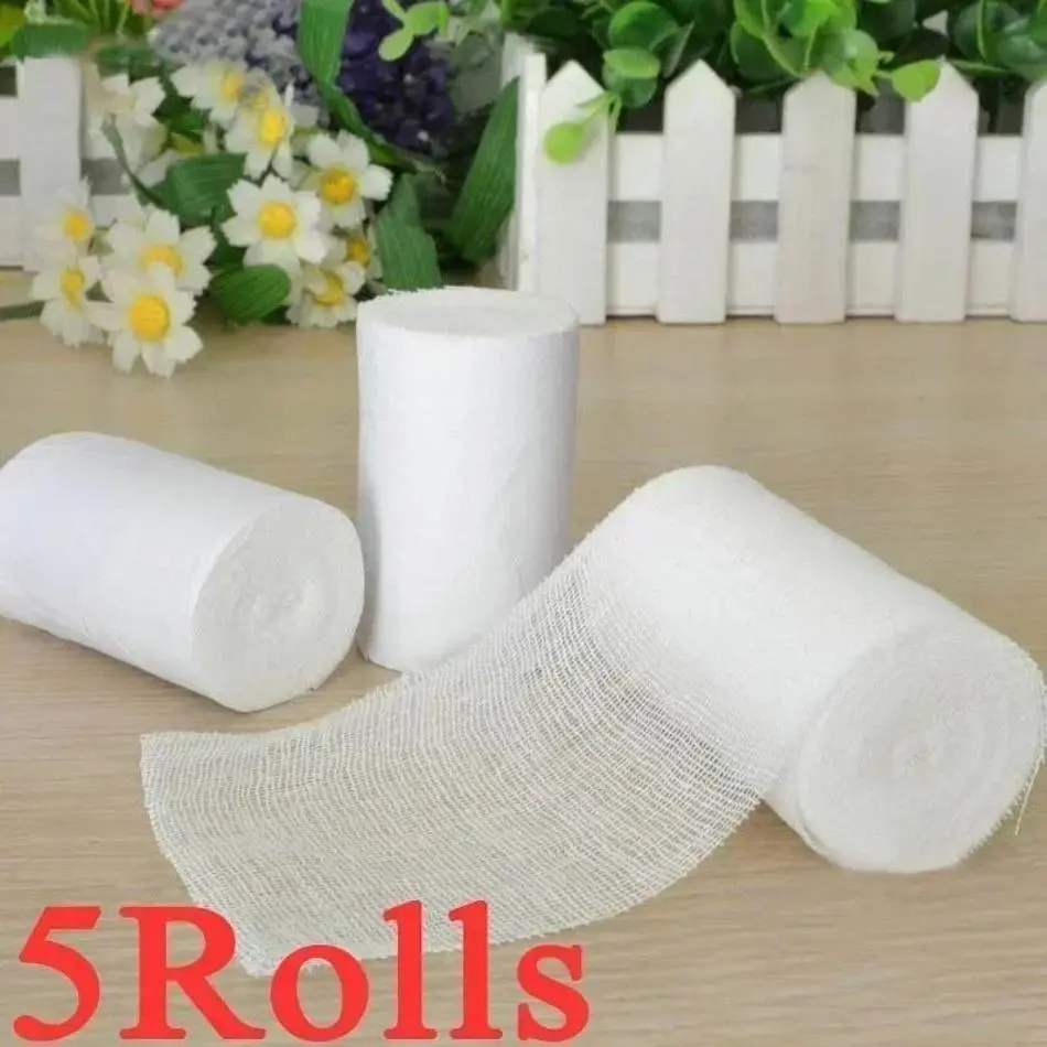 5 Rolls Of Breathable Mesh Bandages New PBT Elastic Bandages Fixing Wounds Outdoor Fracture Survival Emergency Tools Supplies
