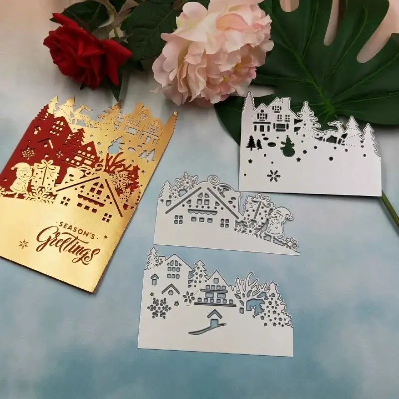 Christmas DIY Arts and Crafts Card Decoration House Tree Snowman Santa Claus Cutting Die