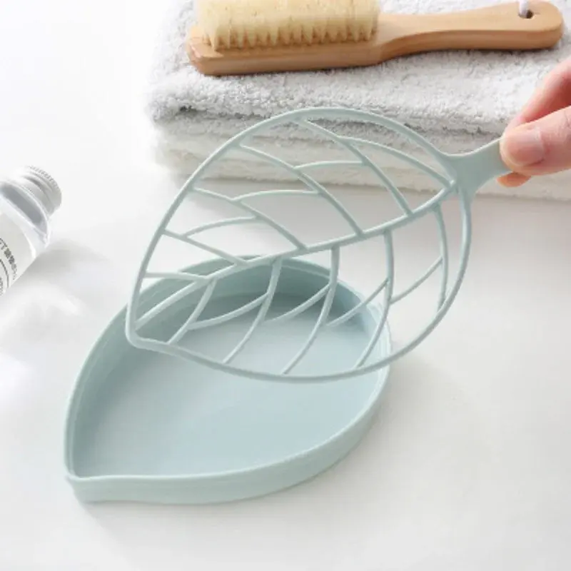 1PCS Leaf Shape Soap Dish Tray with Drain Plastic Soap Saver Holder for Shower Bathroom Kitchen