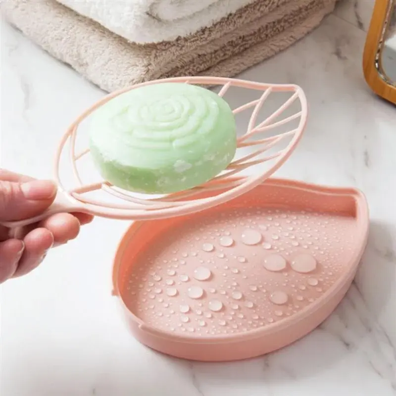 1PCS Leaf Shape Soap Dish Tray with Drain Plastic Soap Saver Holder for Shower Bathroom Kitchen
