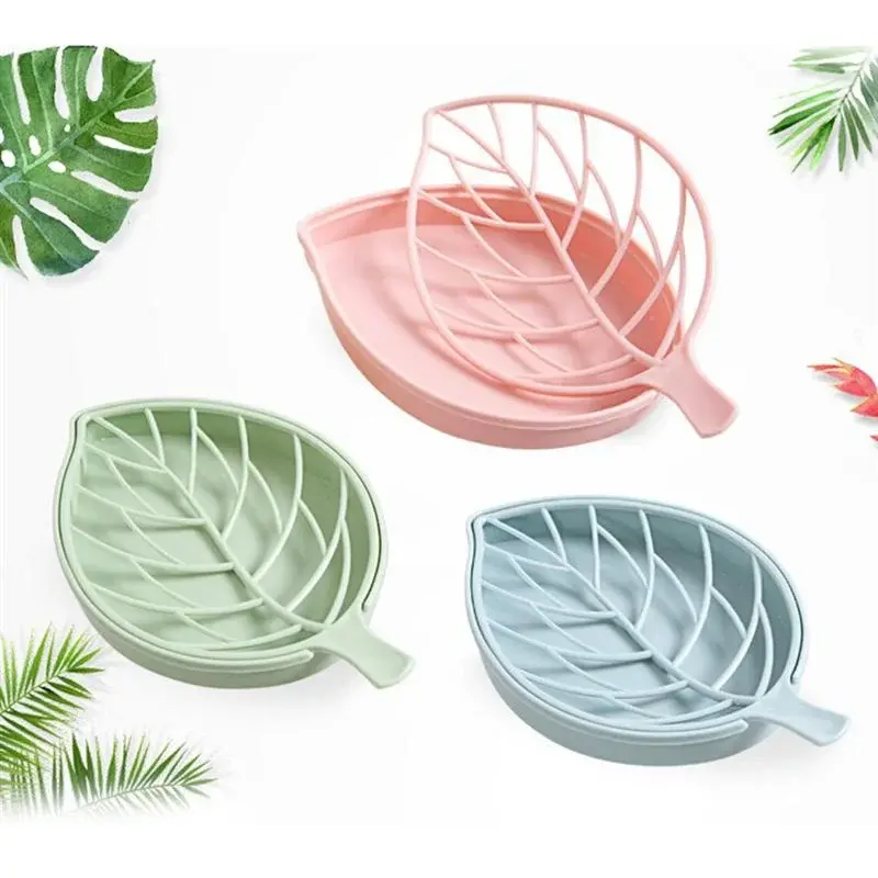 1PCS Leaf Shape Soap Dish Tray with Drain Plastic Soap Saver Holder for Shower Bathroom Kitchen