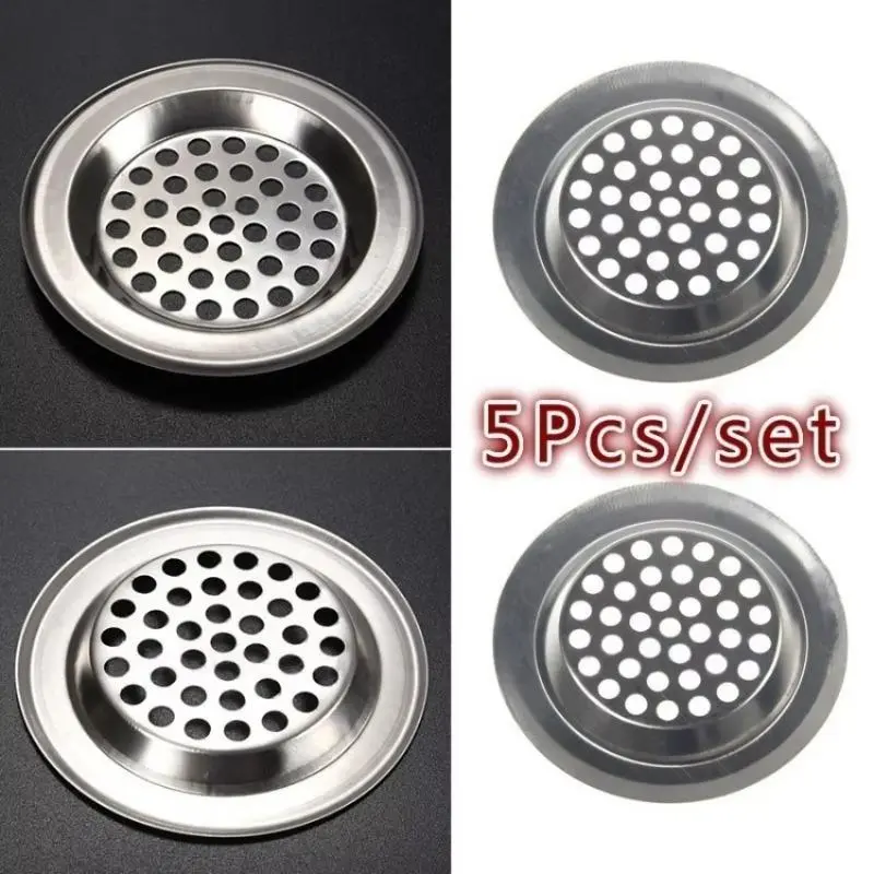5 Pcs Stainless Steel Mesh Sink Strainer Kitchen Bath Hair Catcher Trap Drain Filter Circular Stainless Steel Pool Funnel Tools