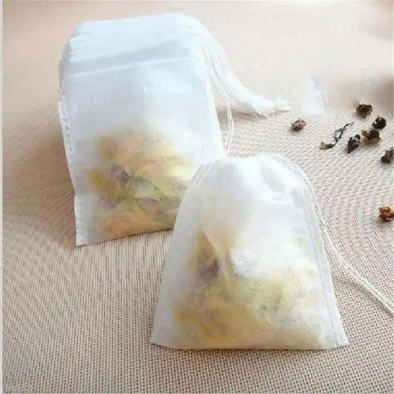 100 Pcs Empty Loose Tea Bag Scented Tea Bags Drawstring Pouch Bag Seal Filter For Herb Spice Household Drink Water Accessories