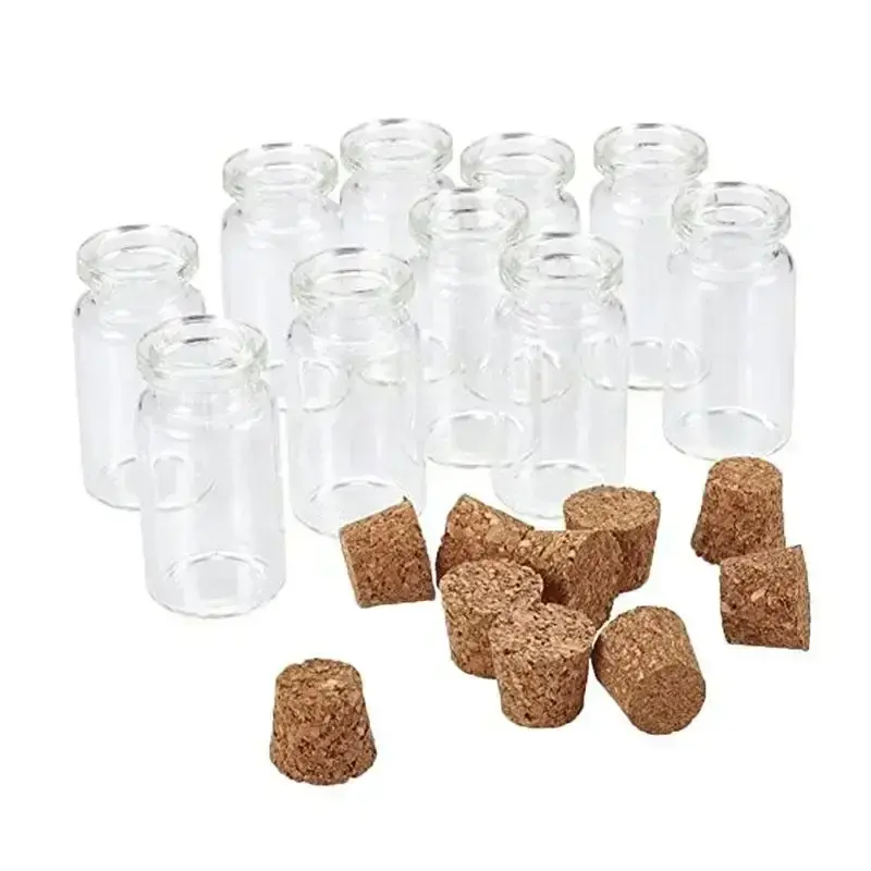 Miniature Transparency Glass Bottle 10pcs Bottles Cork Pendant Charm Vials Travel Portable Liquid Storage Tank Mini Glass Tank
