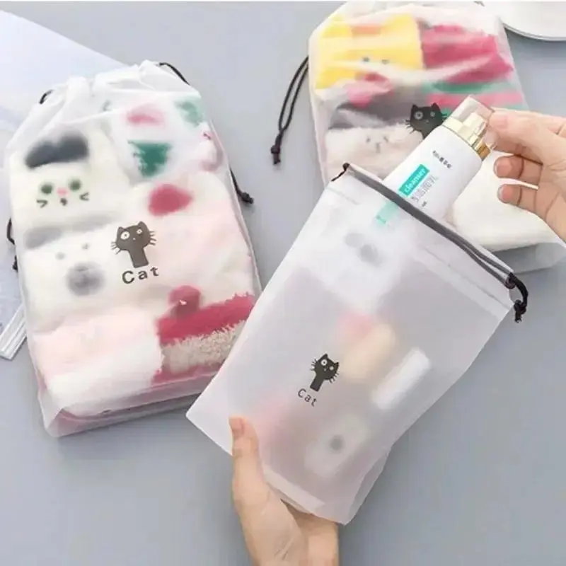 3Pcs/Set Matte Plastic Bag Drawstring Storage Bag For Clothes/Shoes Portable Travel Storage Pouch Transparent Packaging Bag