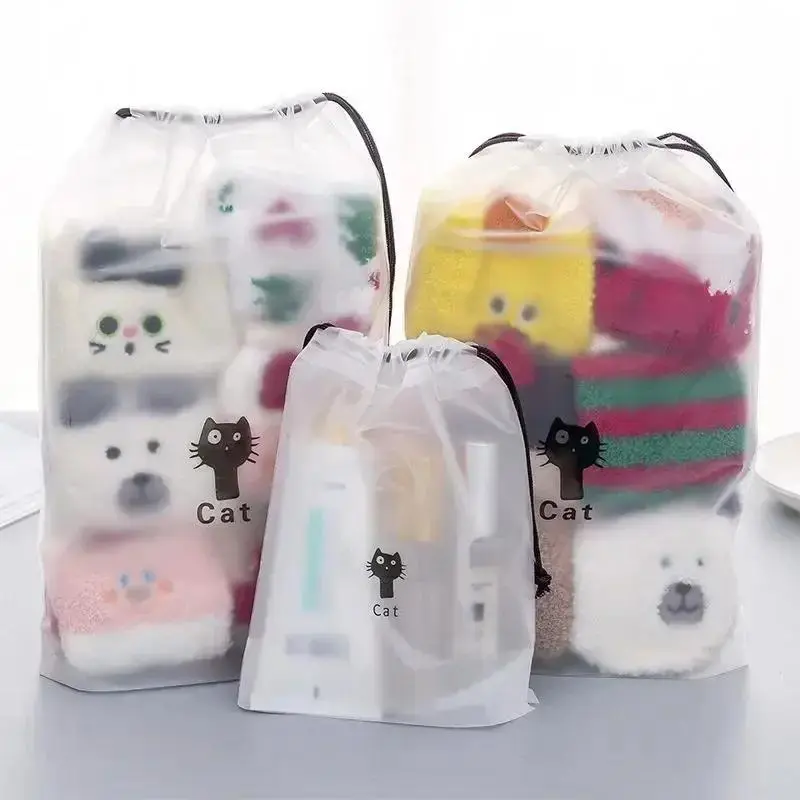 3Pcs/Set Matte Plastic Bag Drawstring Storage Bag For Clothes/Shoes Portable Travel Storage Pouch Transparent Packaging Bag