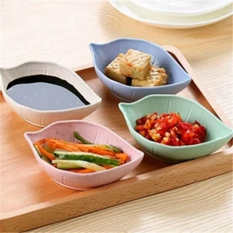 New Nordic Style Leaf Small Plate Food Grade Wheat Straw Seasoning Plate Home Kitchen Vinegar Bowls Soy Sauce Plates Snack Plate