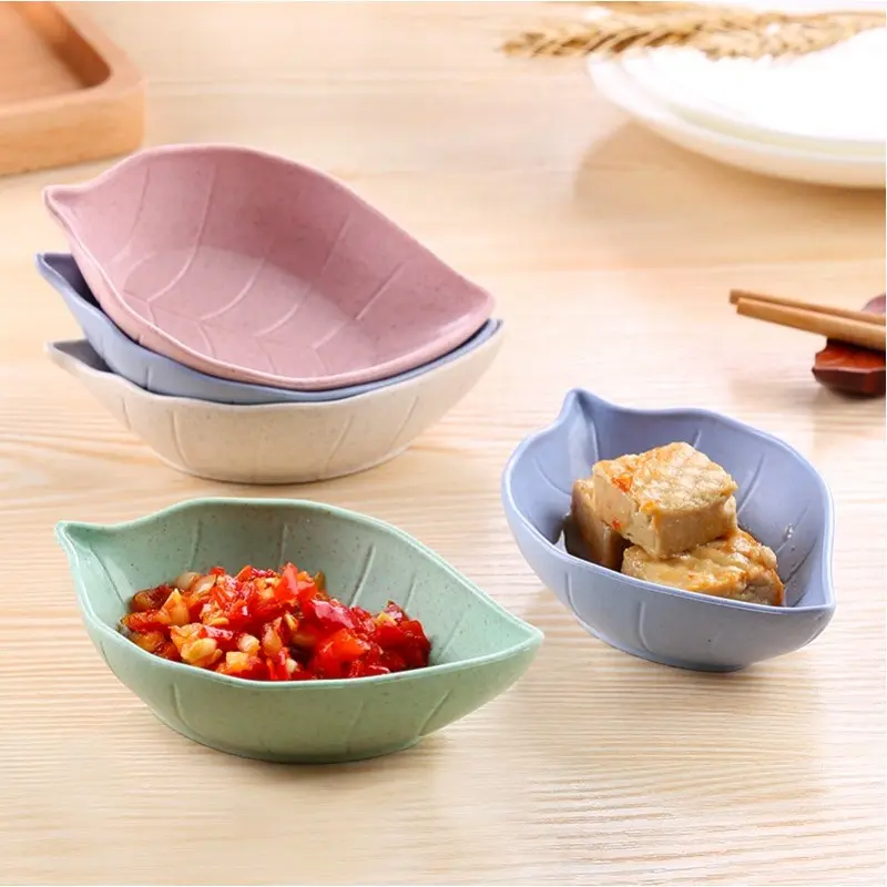 New Nordic Style Leaf Small Plate Food Grade Wheat Straw Seasoning Plate Home Kitchen Vinegar Bowls Soy Sauce Plates Snack Plate