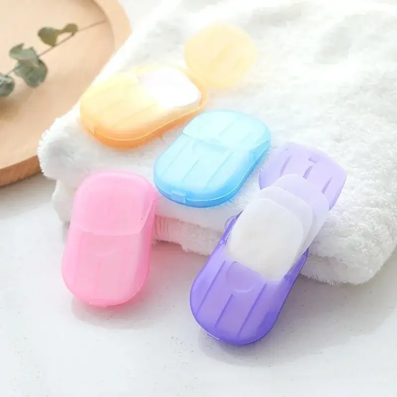 1 Box/20pcs Health Mini Soap Tablets Boxed Travel Bathroom Accessories Disposable Camping Washing Scented Foaming Paper Soap