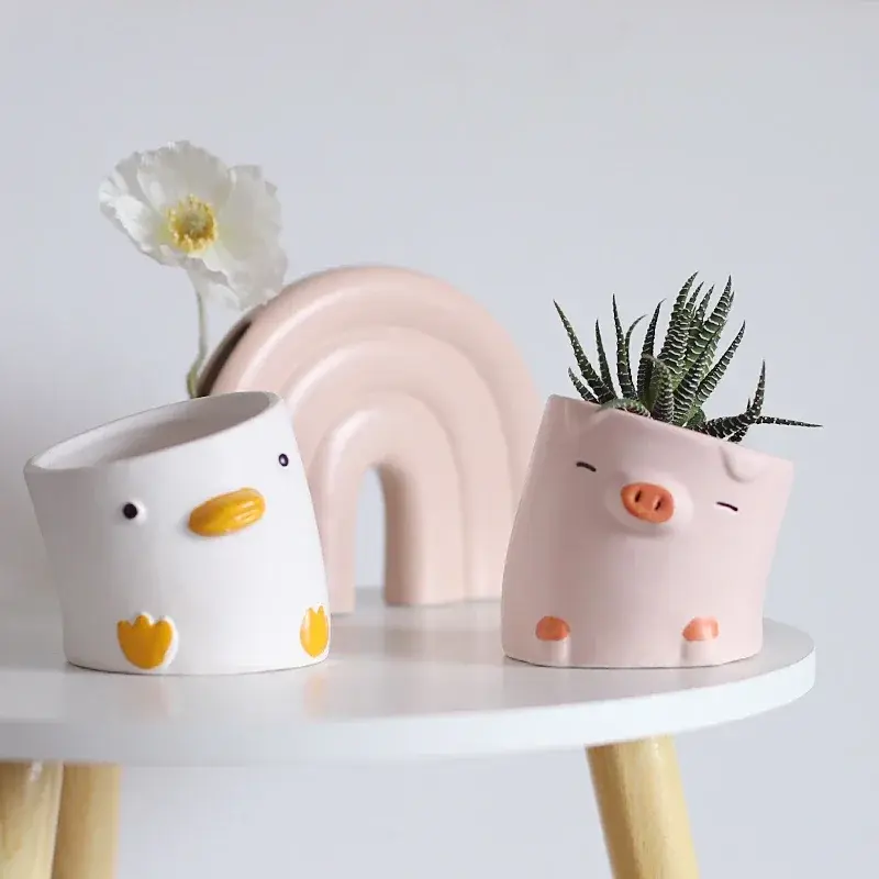 Animal Flower Pot Desktop Balcony Succulent Plant Planting Decoration Creative Crooked Duck and Pig Ceramic Flower Pot