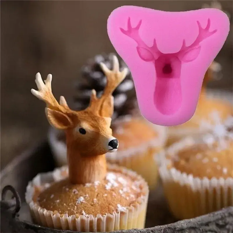 Cute Animals Head Cake Mold Suitable Christmas Silicone Soap Candle Mold Handmade Diy Dessert Cake Baking Tools Kitchen Supplies