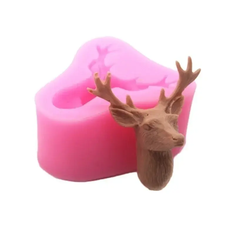 Cute Animals Head Cake Mold Suitable Christmas Silicone Soap Candle Mold Handmade Diy Dessert Cake Baking Tools Kitchen Supplies