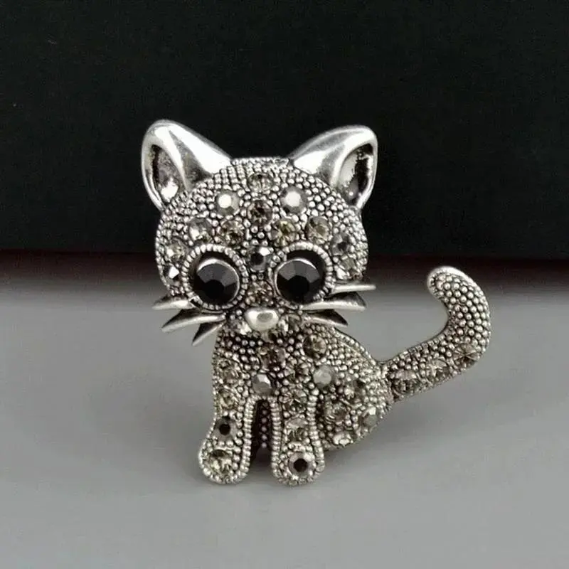 Creative Lovely Small Cat Brooches Pin Up Famale Jewelry Suitable Lady Suit Jacket Hats Clips Antique Silver Jewelry Home Decor