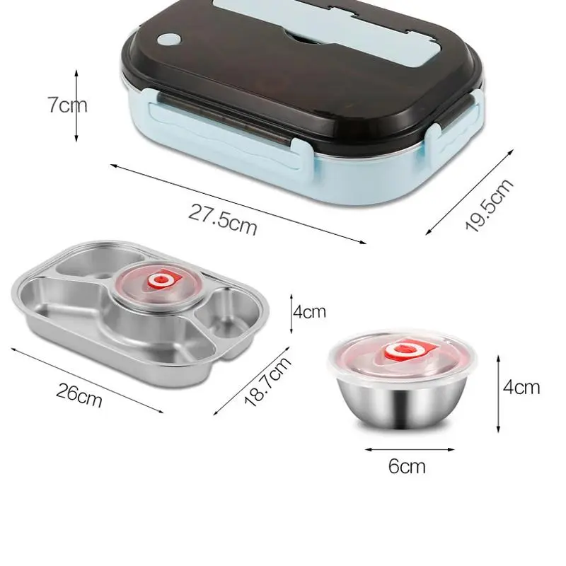 Portable 304 Stainless Steel Solid Color Lunch Box Suitable Kids Use Meal Bowl Picnic Storage 4 Compartments Sealed Lunch Box