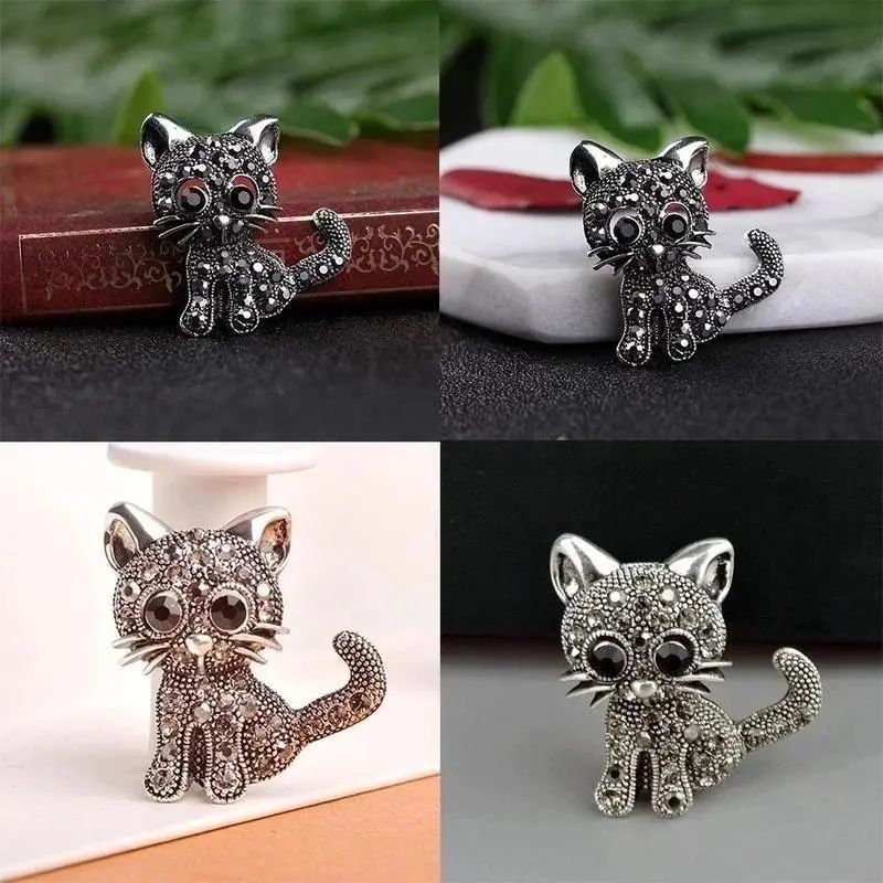 Creative Lovely Small Cat Brooches Pin Up Famale Jewelry Suitable Lady Suit Jacket Hats Clips Antique Silver Jewelry Home Decor