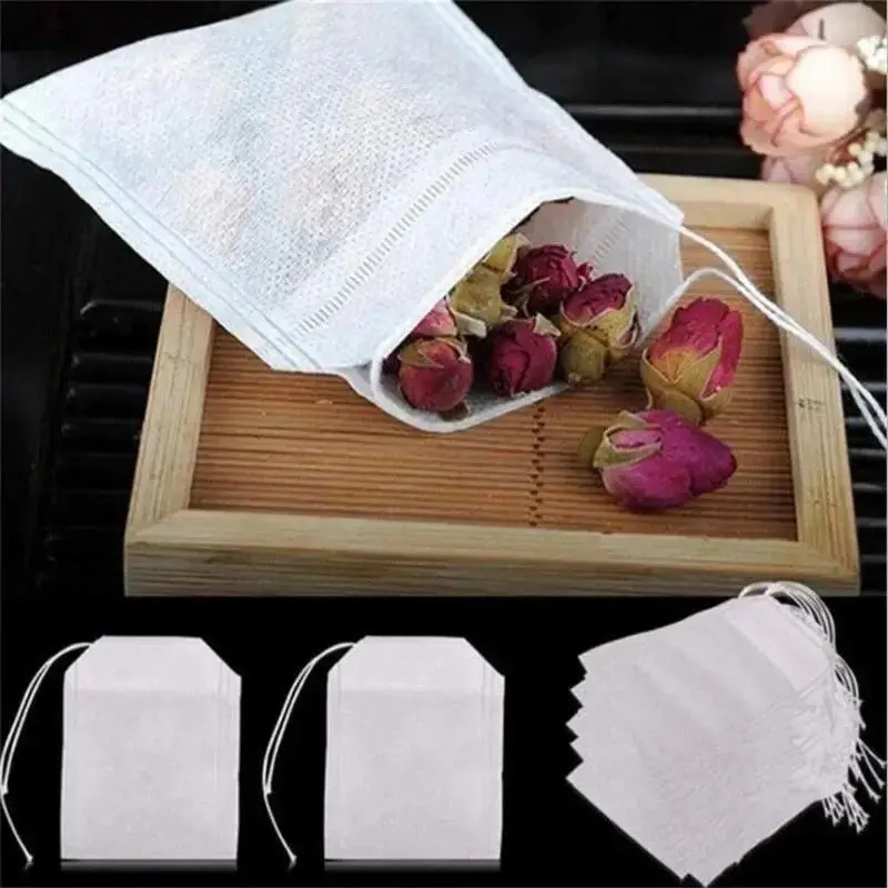 100 Pcs Empty Loose Tea Bag Scented Tea Bags Drawstring Pouch Bag Seal Filter For Herb Spice Household Accessories Supplies
