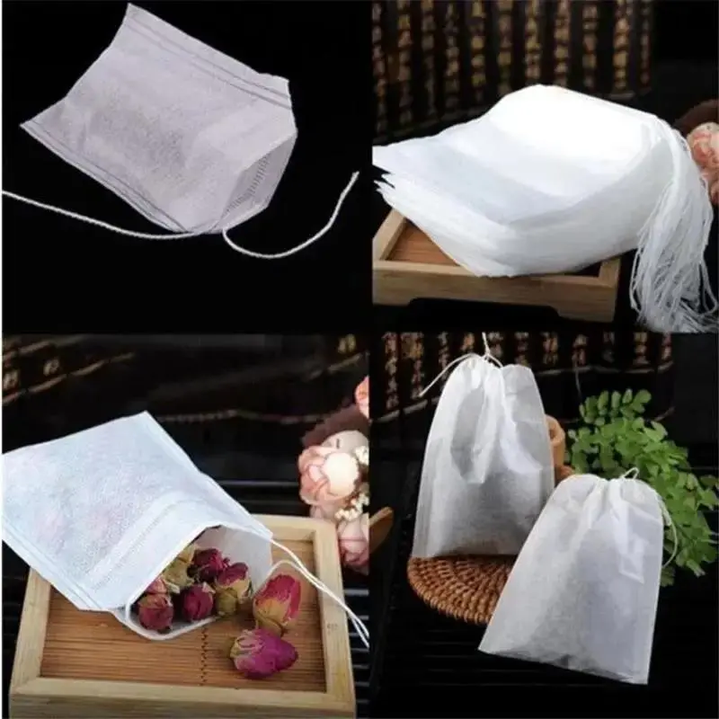 100 Pcs Empty Loose Tea Bag Scented Tea Bags Drawstring Pouch Bag Seal Filter For Herb Spice Household Accessories Supplies