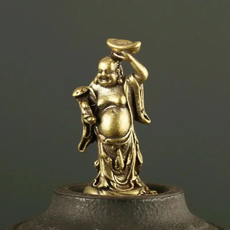 Retro Copper Maitreya Figurines Mini Copper Small Statue Decor Suitable Home Office Desktop Decor Creative Statuary Handicrafts