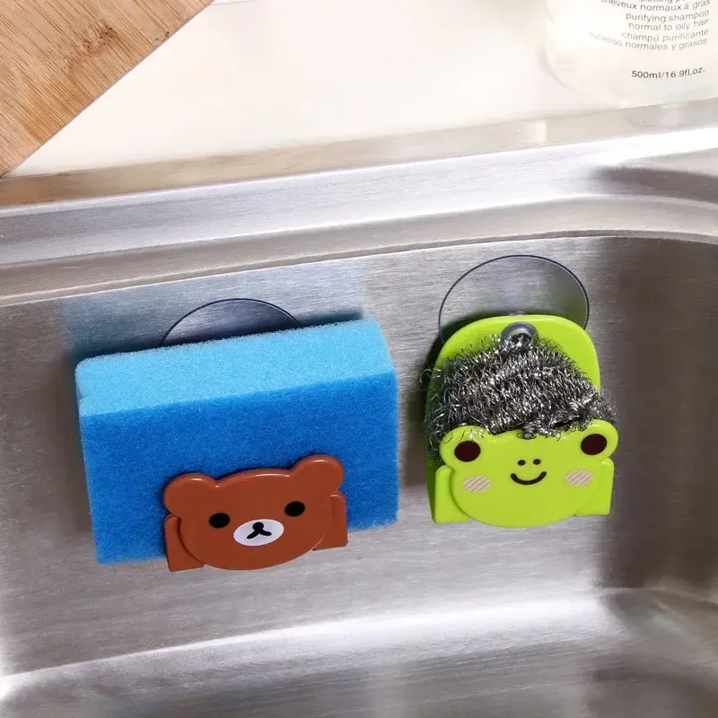 1pcs Multi-purpose Cartoon Plastic Kitchen Cleaning Sponge Wall Suction Rack Suction Cup Debris Rack Sink Rack Household Items