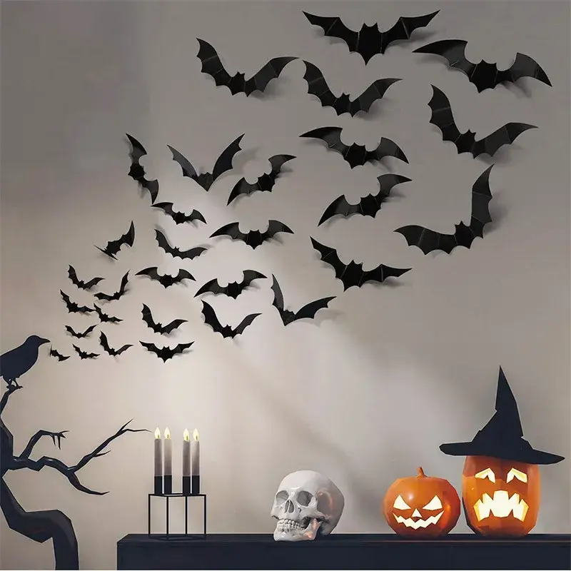 Children's Room Wall Sticker Halloween Atmosphere Decoration 3D Black PVC Bat DIY Bat Wall Sticker Creative Home Wallpaper