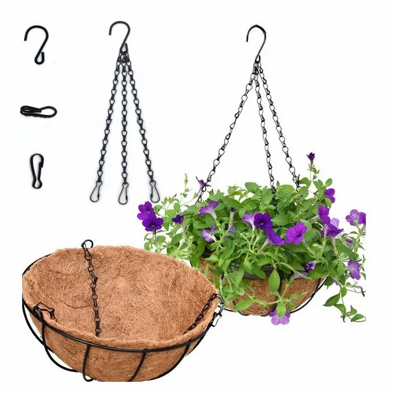 New 40cm Imitation Rattan Hanging Basket Flower Pot Hanging Chain 3 Hooks Plant Grow Basin Pot Basket Hanging Chain Home Garden