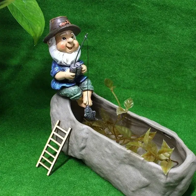 New Mini Gnome Fisherman Resin Statue Outdoor Decoration Fun Lawn Fairy Garden Cute Living Room Decor Accessory