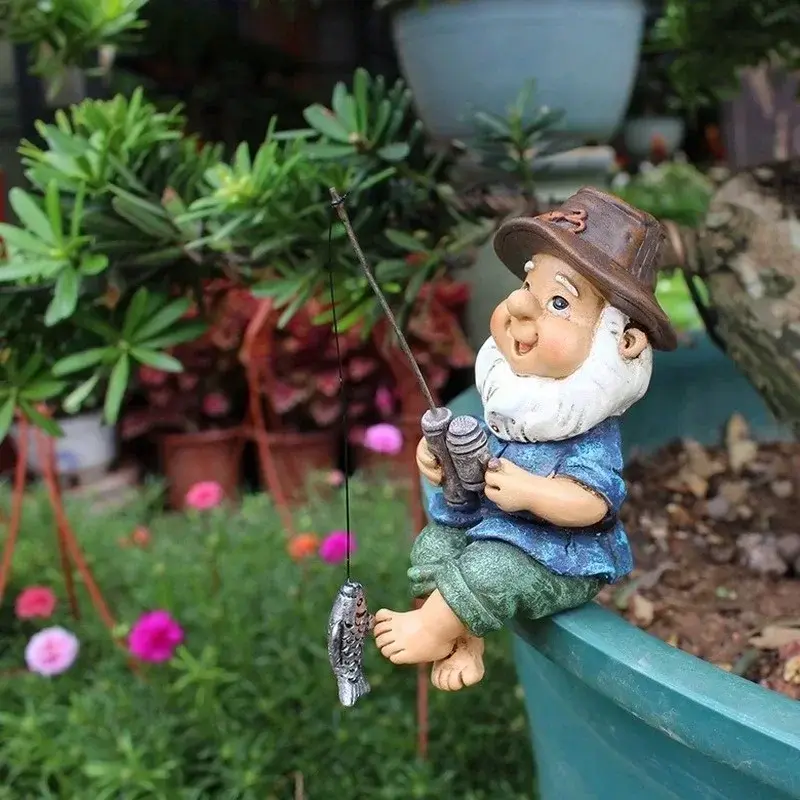 New Mini Gnome Fisherman Resin Statue Outdoor Decoration Fun Lawn Fairy Garden Cute Living Room Decor Accessory