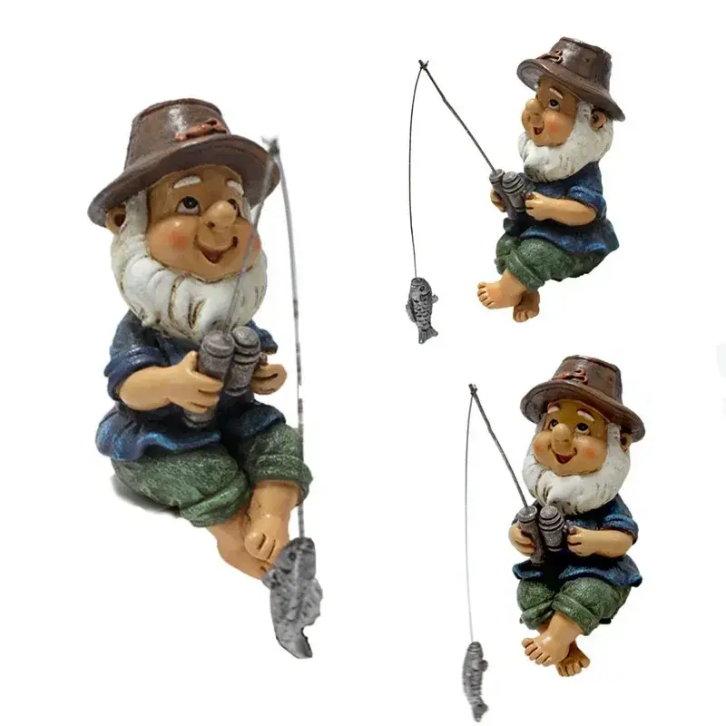 New Mini Gnome Fisherman Resin Statue Outdoor Decoration Fun Lawn Fairy Garden Cute Living Room Decor Accessory